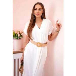 Rochie midi cu maneci scurte si curea in talie - imagine