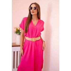 Rochie midi cu maneci scurte si curea - imagine