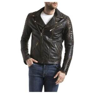 Jacheta biker de piele cu buzunare - imagine