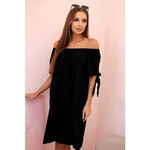 Rochie midi cu decolteu pe umeri si funda - imagine