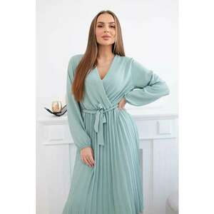 Rochie midi cu croiala petrecuta - maneci lungi si pliuri - imagine