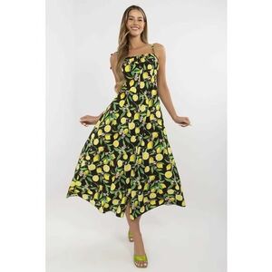 Rochie poliester - negru/galben - imagine