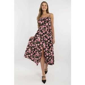 Rochie poliester - neagra/roz - imagine