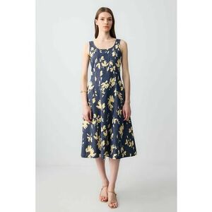 Rochie midi evazata fara maneci cu model floral imagine