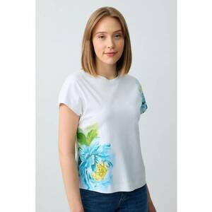 Tricou cu decolteu la baza gatului si imprimeu floral imagine