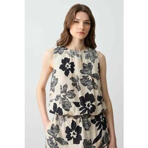 Bluza din amestec de bumbac fara maneci cu model floral imagine