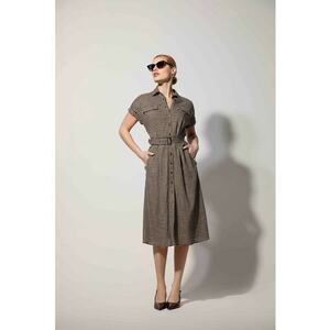 Rochie midi tip camasa cu imprimeu in carouri - Bej inchis imagine