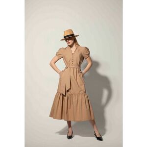 Rochie evazata cu maneci bufante - Bej inchis imagine