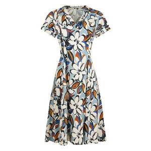 Rochie cu imprimeu floral din amestec de in - Multicolor imagine
