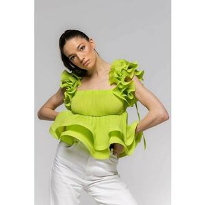 Top cu volane si decolteu patrat Belle - Verde - imagine