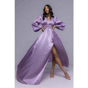 Rochie maxi cu decupaje si maneci ample - Mov imagine