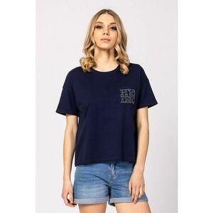 Tricou cu decolteu rotund si logo de strasuri Mirin imagine