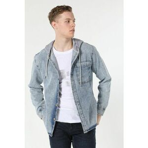 Camasa din denim cu gluga si aspect decolorat imagine