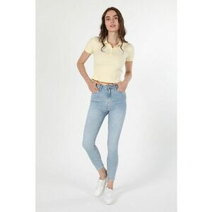 Blugi crop cu talie inalta si aspect decolorat imagine
