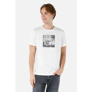 Tricou din bumbac cu decolteu la baza gatului si imprimeu foto imagine