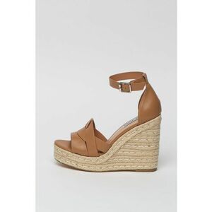 Sandale wedge de piele tip espadrile Camel imagine