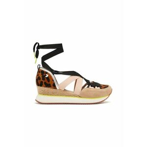 Pantofi cu talpa wedge si insertii din piele intoarsa imagine