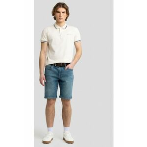Pantaloni bermude denim indigo - croiala normala - 5 buzunare - detalii stone wash imagine