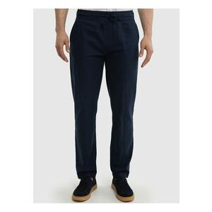 Pantaloni din amestec de in cu talie ajustabila Widen - Bleumarin imagine