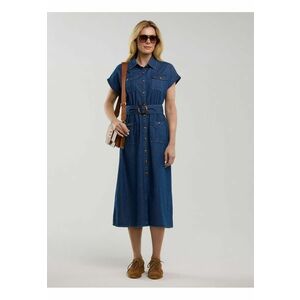 Rochie midi din denim cu buzunare aplicate - Albastru imagine