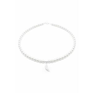 Colier cu Perle Preciosa albe si pandantiv Pana din Argint 925 - reglabil 39-42 cm - perle 6mm - dama imagine