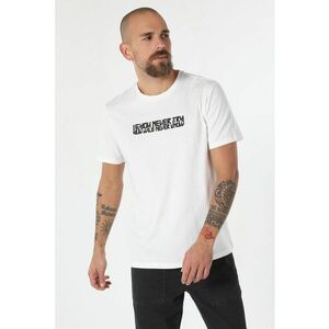 Tricou cu decolteu la baza gatului si imprimeu text imagine