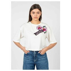 Tricou crop cu logo brodat si margele Titolato - imagine