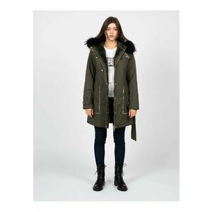 Geaca parka cu gluga si garnitura din blana artificiala - 38 imagine