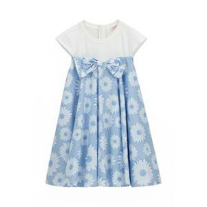Rochie evazata cu model floral si aplicatie cu funda imagine