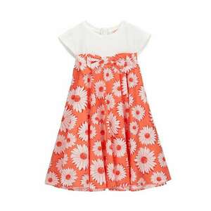 Rochie evazata cu model floral si aplicatie cu funda imagine