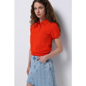 Tricou polo crop cu model uni imagine
