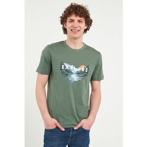 Tricou cu decolteu la baza gatului si model grafic imagine