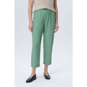 Pantaloni crop din amestec de in cu snur imagine