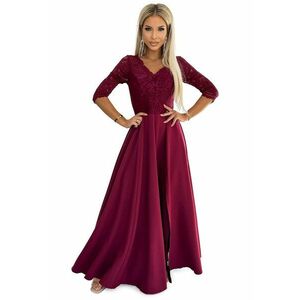 Rochie eleganta - lunga - visiniu - cu top din dantela si fante la picior imagine
