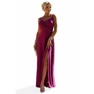Rochie maxi lunga - eleganta - brocart fucsia - cu fanta imagine