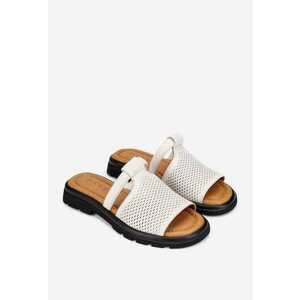 Sandale stil papuc dama din piele perforata bej imagine