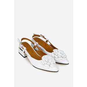 Pantofi dama albi din piele naturala cu ornament floare imagine