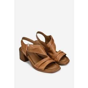 Sandale dama din piele maro cu inchidere velcro imagine