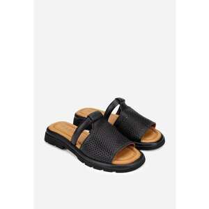 Sandale stil papuc dama din piele perforata neagra imagine