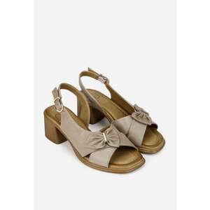 Sandale dama din piele taupe cu ornament imagine