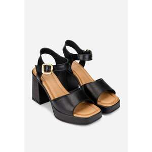 Sandale dama negre din piele naturala cu toc imagine