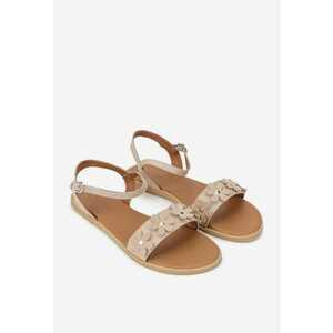 Sandale dama din piele naturala bej cu ornament flori imagine