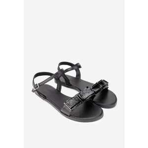 Sandale dama negre din piele cu funda imagine