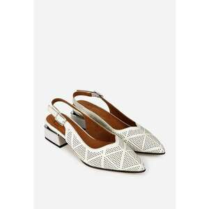 Pantofi dama din piele perforata bej deschis imagine