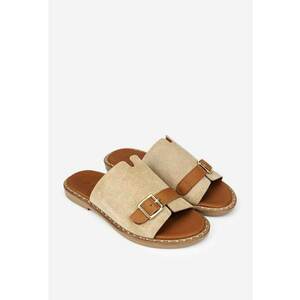 Sandale stil papuc dama din piele taupe cu maro imagine