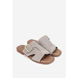 Sandale papuc dama piele intoarsa taupe imagine