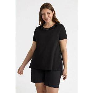 Tricou cu strasuri si aplicatii pe decolteu imagine