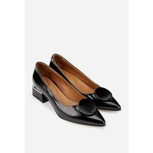 Pantofi dama din piele lacuita neagra cu ornament imagine