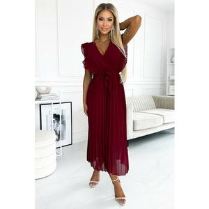 Rochie plisata cu volanase decolteu si curea - imagine
