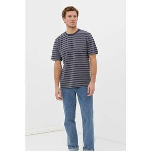 Tricou din amestec de bumbac cu decolteu la baza gatului si model in dungi imagine